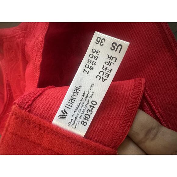 Wacoal Bralette Womens 36 Large Red Lace Mesh Wire Free Sheer Floral 810340 Sexy - Picture 5 of 5